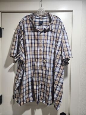 Harbor Bay 5XL Plaid Button Up Shirt Big & Tall Short Sleeve Casual Mens
